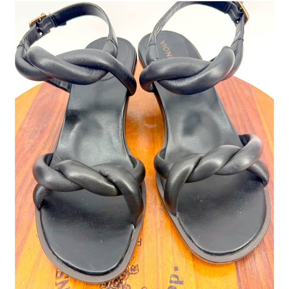 Vionic Angelica Sandals Size 9 Black Leather Twisted Strap Kitten Heel Slingback - Picture 5 of 8